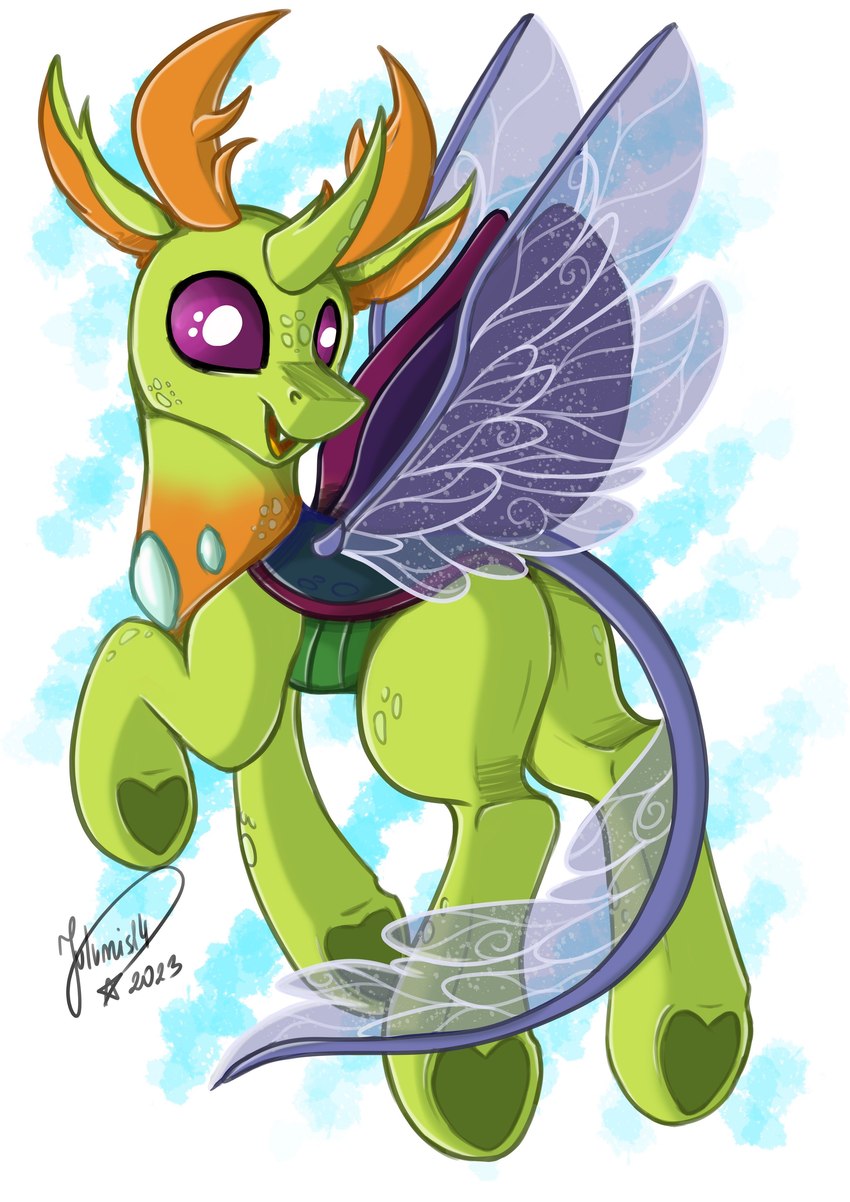 antlers butt feral freckles green_body green_skin hooves horn insect_wings male open_mouth open_smile purple_eyes purple_tail purple_wings smile solo tail underhoof wings julunis14 friendship_is_magic hasbro my_little_pony thorax_(mlp) arthropod changeling 2023 absurd_res digital_media_(artwork) hi_res