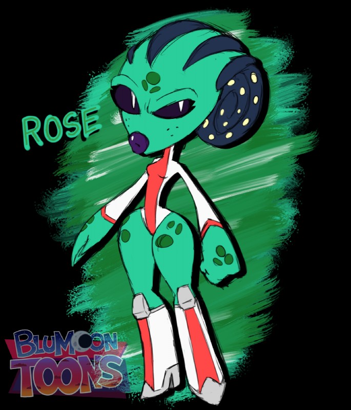 blue_sclera clothing female footwear freckles green_body green_skin high_heels jumpsuit lips not_furry shoes short_stack solo thick_lips wide_hips blu3danny atlus go!_go!_hypergrind sega fan_character rose_well_(ggh) alien 2017 alpha_channel hi_res