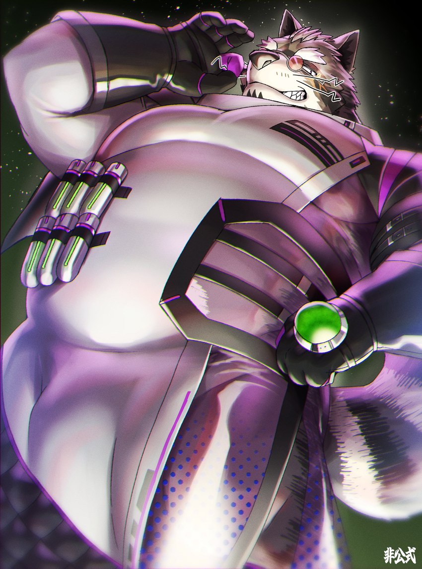 anthro belly big_belly clothed clothing eyewear glasses gloves handwear humanoid_hands kemono male moobs nipples overweight overweight_male solo seikeikei2015 lifewonders live_a_hero viscunam mammal procyonid raccoon 2023 absurd_res hi_res