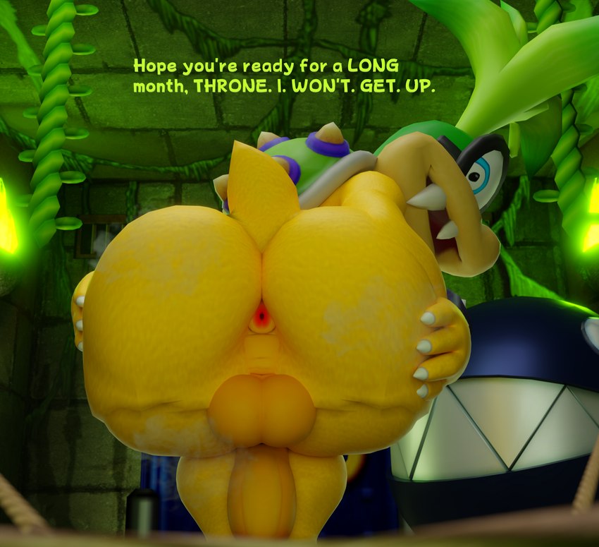 anthro anus bdsm bondage bound butt castle dialogue game_over gameplay_mechanics green_hair hair hand_on_butt imminent_facesitting male musk musk_clouds plant presenting presenting_hindquarters restraints rope rope_bondage solo vines yellow_body yellow_skin doommusk mario_bros nintendo iggy_koopa koopaling chain_chomp koopa scalie 3d_(artwork) blender_(artwork) digital_media_(artwork) hi_res