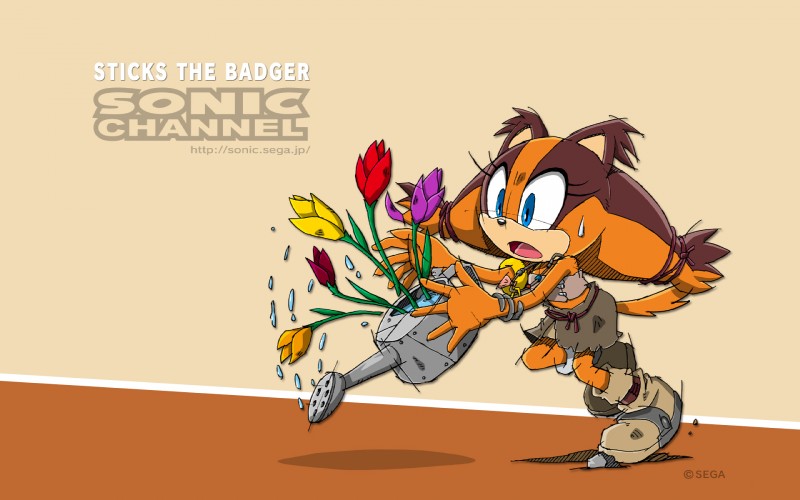 anthro female flower plant solo yuji_uekawa sega sonic_boom sonic_channel sonic_the_hedgehog_(series) sticks_the_jungle_badger badger mammal mustelid musteline 16:10 hi_res official_art widescreen