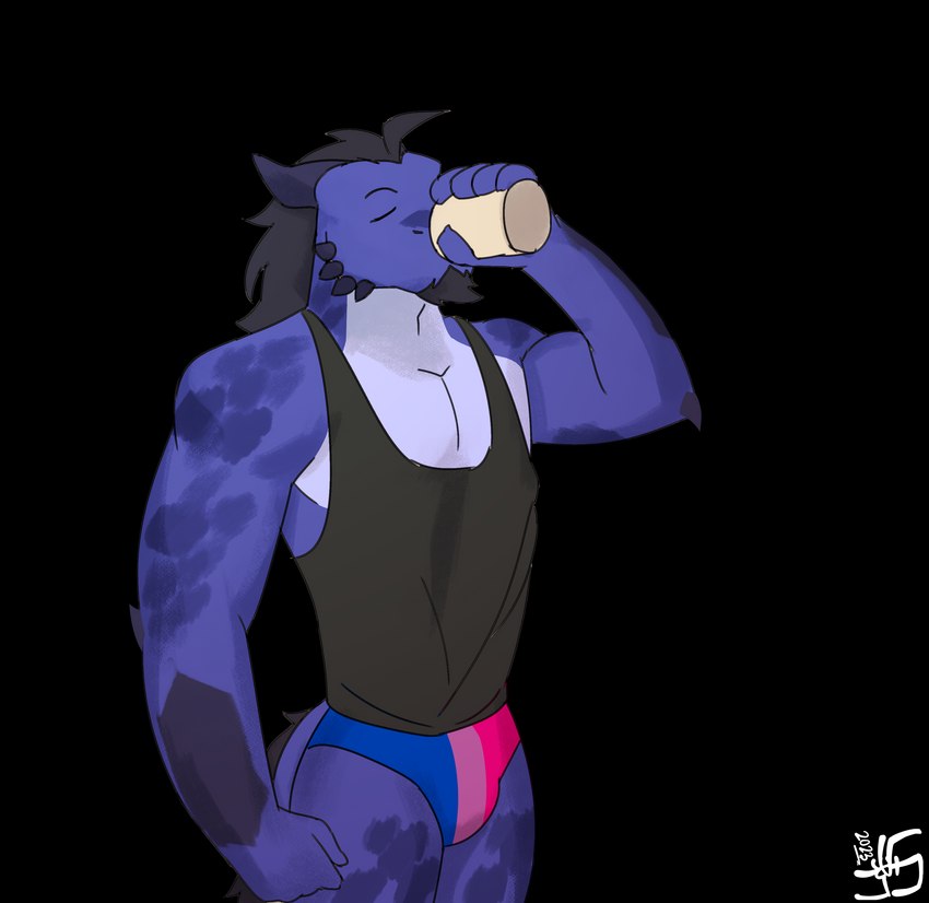 anthro athletic athletic_anthro athletic_male beard biped bisexual_pride_colors black_clothing black_hair black_shirt black_tank_top black_topwear blue_body clothing container cup cup_in_hand drinking eyes_closed facial_hair hair horn lgbt_pride male muscular muscular_anthro muscular_male potion pride_colors raised_arm scales shirt simple_background solo standing tail tank_top topwear transparent_background underwear sharf mythology psych_hydra dragon mythological_creature mythological_scalie scalie absurd_res alpha_channel hi_res