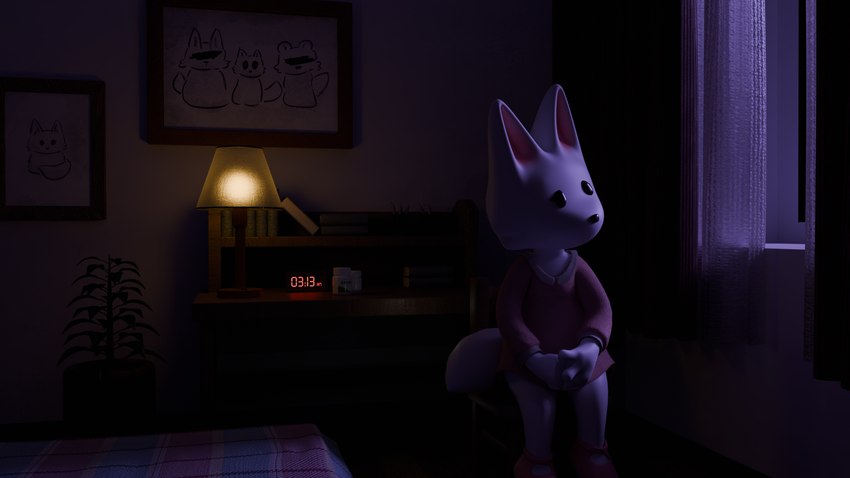 clothed clothing dress female light moonlight mouthless night sitting solo white_body t_plan blender_cycles songbai canid canine canis humanoid mammal wolf 16:9 3d_(artwork) 4k absurd_res blender_(artwork) digital_media_(artwork) hi_res widescreen