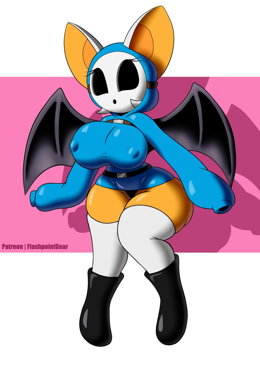 anthro bat_wings big_breasts black_boots black_clothing black_footwear black_panties black_underwear blue_outfit boots breasts clothing eyelashes female footwear hair legwear mask masked_female membrane_(anatomy) membranous_wings nipple_outline panties shadow shoes solo thick_thighs thigh_highs underwear white_hair white_mask wide_hips wings flashpointgear mario_bros nintendo sega sonic_the_hedgehog_(series) rouge_the_bat bat mammal shyguy 2024 absurd_res crossover digital_drawing_(artwork) digital_media_(artwork) hi_res shaded