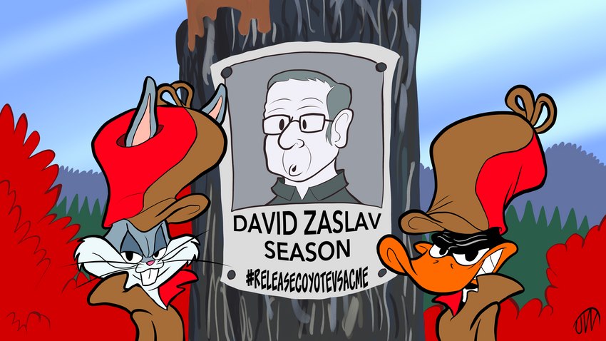 anthro beak blue_sky buckteeth cosplay devilish_grin duo eyewear forest forest_background glasses grin grinning_at_viewer humor looking_at_viewer male monochrome_photo mouth_closed nature nature_background orange_beak plant satire sky smile teeth text tree wanted_poster whiskers jwcartoonist looney_tunes warner_brothers bugs_bunny daffy_duck david_zaslav elmer_fudd anatid anseriform avian bird duck human lagomorph leporid mammal rabbit 2023 digital_drawing_(artwork) digital_media_(artwork) english_text hi_res signature