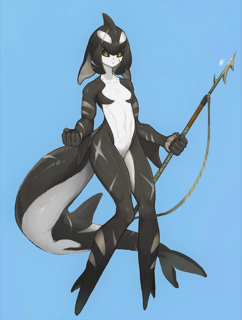 dark_sclera female fin harpoon melee_weapon nude polearm scar solo spear tail tail_fin weapon imo10yen animal_humanoid cetacean cetacean_humanoid humanoid mammal marine marine_humanoid orca_humanoid absurd_res hi_res