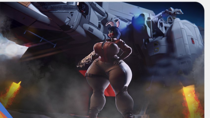 5_fingers anthro big_breasts blue_hair blush blush_stickers boots bottomwear breasts clothed clothing female fingers footwear green_eyes hair holding_object holding_weapon huge_breasts jacket machine outside pants shoes solo spacecraft standing thick_calves thick_thighs topwear vehicle weapon wide_hips sunr4y bethesda_game_studios five_nights_at_freddy's five_nights_at_freddy's_2 microsoft scottgames starfield_(game) toy_bonnie_(fnaf) lagomorph leporid mammal rabbit robot 16:9 2023 3d_(artwork) 4k absurd_res digital_media_(artwork) hi_res widescreen