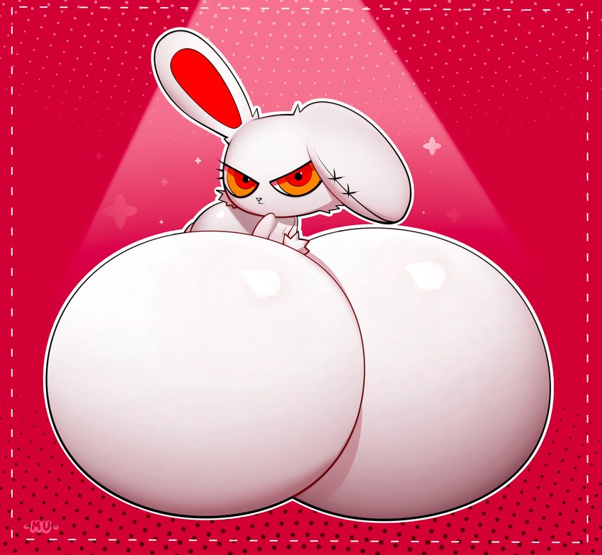 back_boob big_breasts big_butt breasts butt female fur glistening glistening_body glistening_butt huge_breasts huge_butt hyper hyper_butt looking_at_viewer plushie rear_view sitting slight_smile solo thick_thighs white_body white_fur wide_hips mu_(artist) 2spot_studio bloody_bunny_(series) bloody_bunny animate_inanimate lagomorph leporid living_plushie mammal rabbit absurd_res hi_res