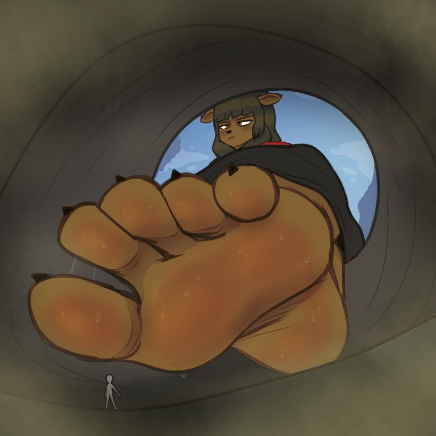 5_toes anthro bodily_fluids brown_body brown_fur claws duo extreme_size_difference feet female foot_fetish foot_focus fur humanoid_feet imminent_stomp in_shoe larger_female micro musk musk_clouds plantigrade size_difference smelly smelly_feet soles sweat sweat_string sweaty_feet toe_claws toes unaware zalbox34 ankama dofus wakfu miranda_(wakfu) ecaflip felid mammal 1:1 2024 hi_res