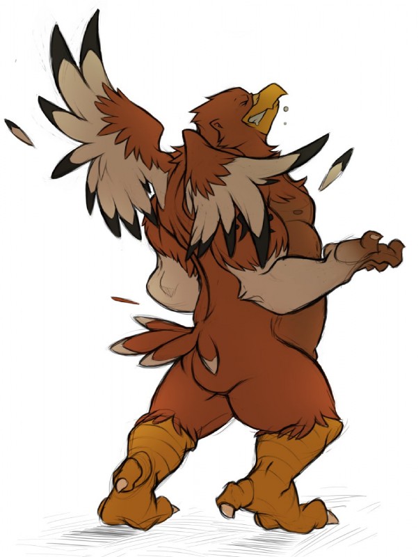 anthro beak biceps biped brown_body brown_feathers butt eyes_closed feathered_wings feathers feet male muscular muscular_anthro muscular_male nude simple_background solo standing tail tail_feathers talons toes transformation white_background wings kuma mythology infernous accipitrid accipitriform avian bird buteo chickenhawk red-tailed_hawk 2010 digital_drawing_(artwork) digital_media_(artwork) full-length_portrait hi_res portrait story story_at_source story_in_description