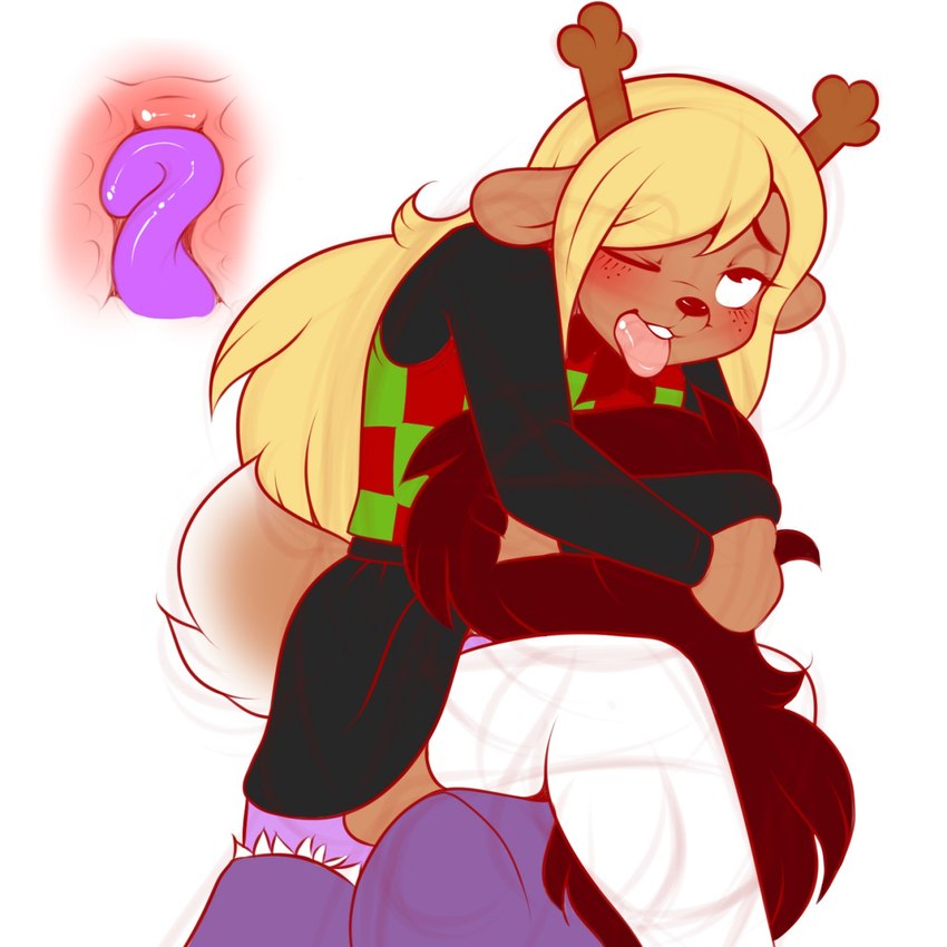 ahegao anthro blonde_hair blush clothing cunnilingus duo female female/female freckles hair hand_on_butt hand_on_head legwear looking_pleasured oral sex stockings thigh_highs tongue tongue_out vaginal white_clothing white_legwear white_stockings white_thigh_highs x-ray_view kloudmutt deltarune undertale_(series) noelle_holiday susie_(deltarune) deer mammal 1:1 hi_res sketch