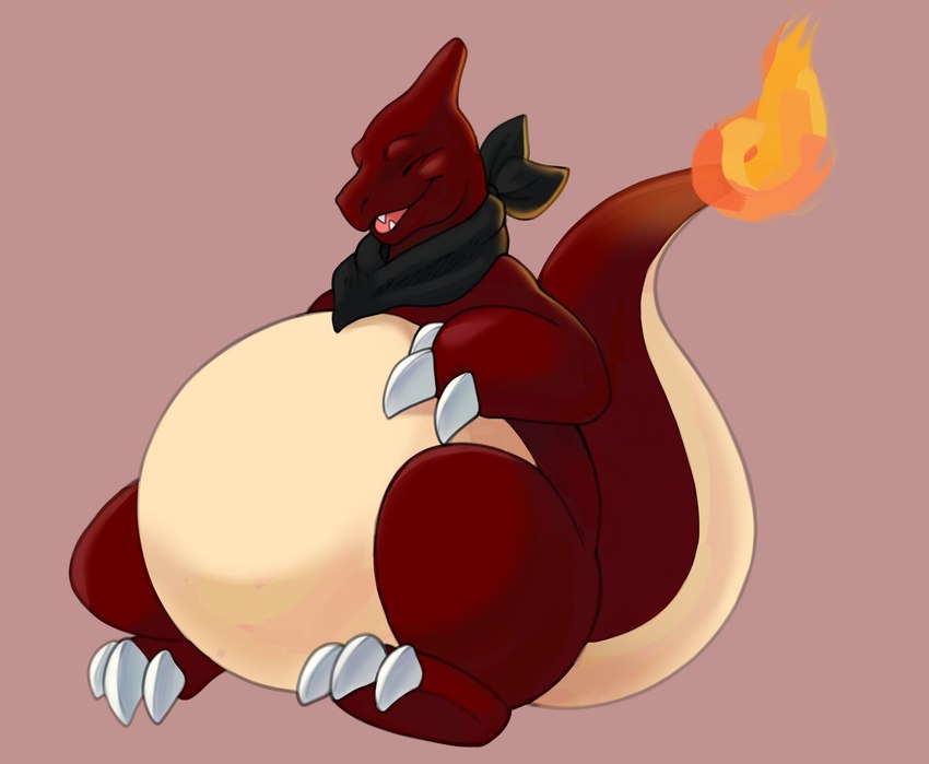 anthro belly big_belly biped black_kerchief black_neckerchief claws eyes_closed fangs feet finger_claws fire flaming_tail hand_on_belly kerchief long_tail male multicolored_body neckerchief obese obese_anthro obese_male open_mouth open_smile overweight overweight_anthro overweight_male red_body semi-anthro simple_background sitting smile solo tail tan_background tan_belly tan_body teeth three-quarter_view toe_claws two_tone_body xeniyy nintendo pokemon alex_charmeleon fan_character charmeleon generation_1_pokemon pokemon_(species) reptile scalie 2022 digital_drawing_(artwork) digital_media_(artwork) hi_res