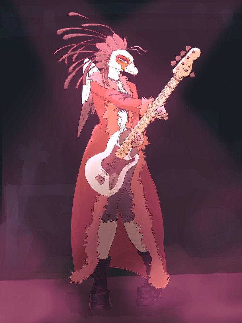 anthro bass_guitar beak boots clothed clothed_anthro clothing eyelashes feathers female female_anthro fingers footwear front_view guitar holding_guitar holding_musical_instrument holding_object looking_at_viewer musical_instrument musician narrowed_eyes plucked_string_instrument shoes solo stage stage_lights standing string_instrument titanogoro lucille_(jlate99) accipitriform avian bird secretary_bird 2024 digital_media_(artwork) full-length_portrait hi_res portrait