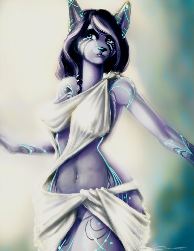 anthro breasts clothed clothing female genitals navel nipple_outline pussy smile solo wide_hips chanrom canid canine fox mammal hi_res