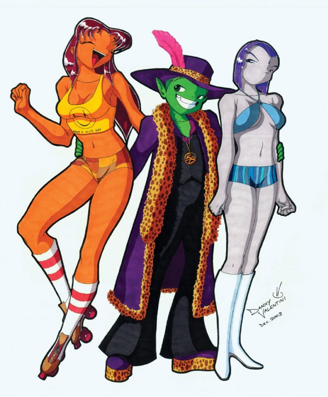 beast boy, raven, and starfire (teen titans (television series) and etc) created by razorfox
