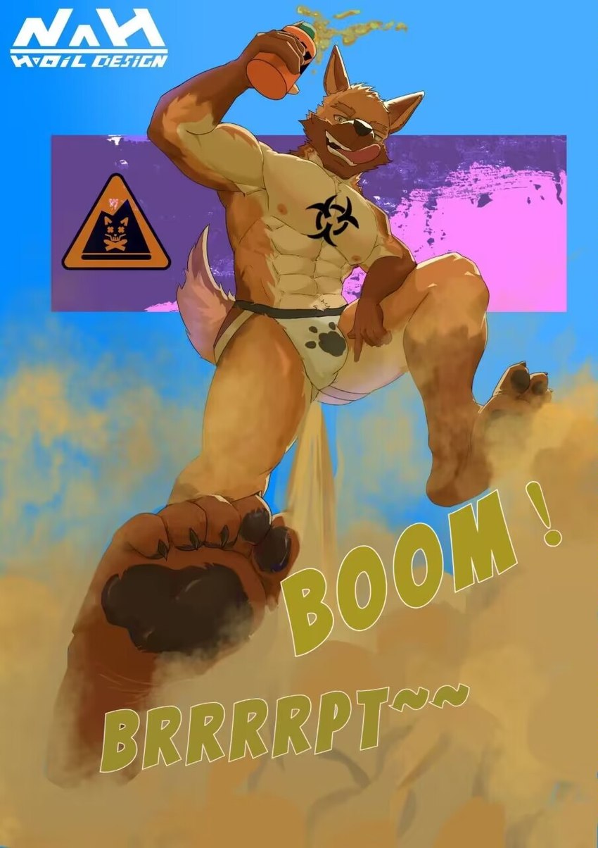 anthro beverage bulge butt clothed clothing fart fart_cloud feet gassy huge_fart jockstrap jockstrap_only male muscular muscular_male smelly solo tongue tongue_out topless underwear underwear_only muying canid canine canis domestic_dog german_shepherd herding_dog mammal pastoral_dog hi_res