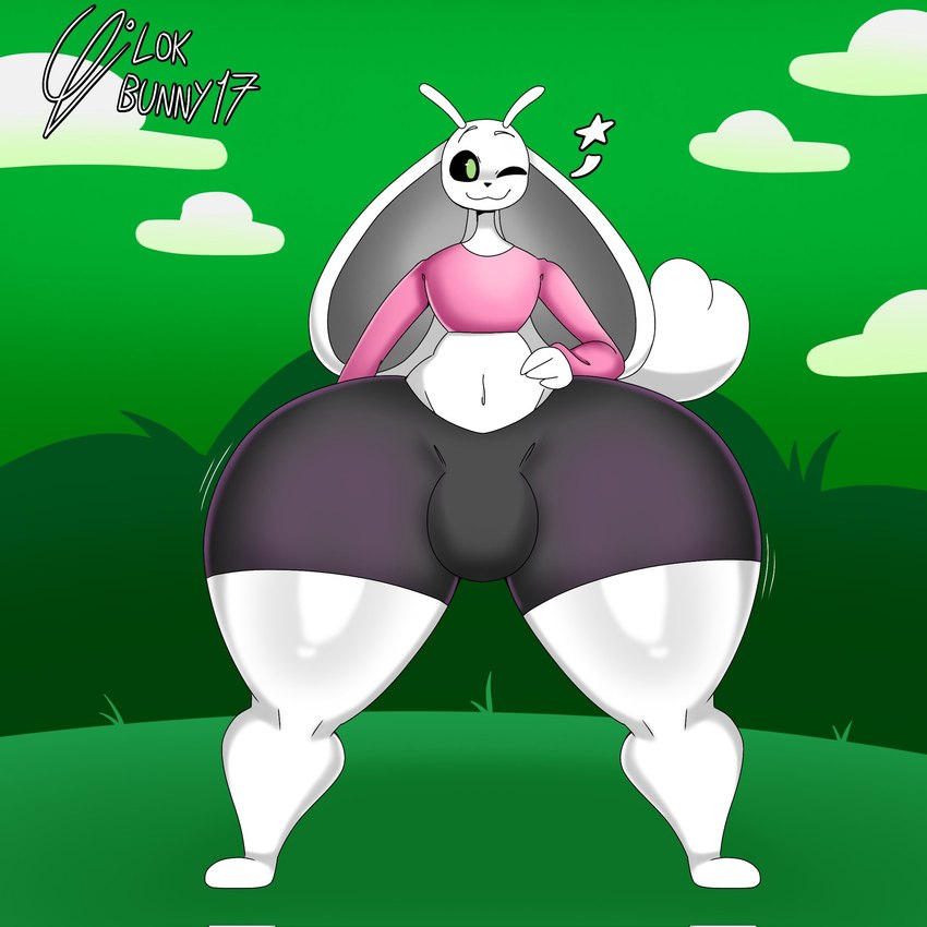 anthro big_bulge black_bottomwear black_clothing black_nose black_sclera black_shorts bottomwear bulge clothing cloud cropped_sweater eyebrows femboy grass green_background green_eyes green_sky grey_inner_ear hand_on_hip hand_on_own_hip heart_tail huge_bulge huge_thighs long_ears male motion_lines navel one_eye_closed outside pink_clothing pink_cropped_sweater pink_topwear plant shorts simple_background sky smile solo tail thick_thighs tight_clothing topwear white_body white_ears white_eyebrows white_tail wink lokbunny17 microsoft ori_(series) xbox_game_studios garina_(reathe) guardian_spirit 1:1 2024 artist_name colored digital_media_(artwork) hi_res shaded