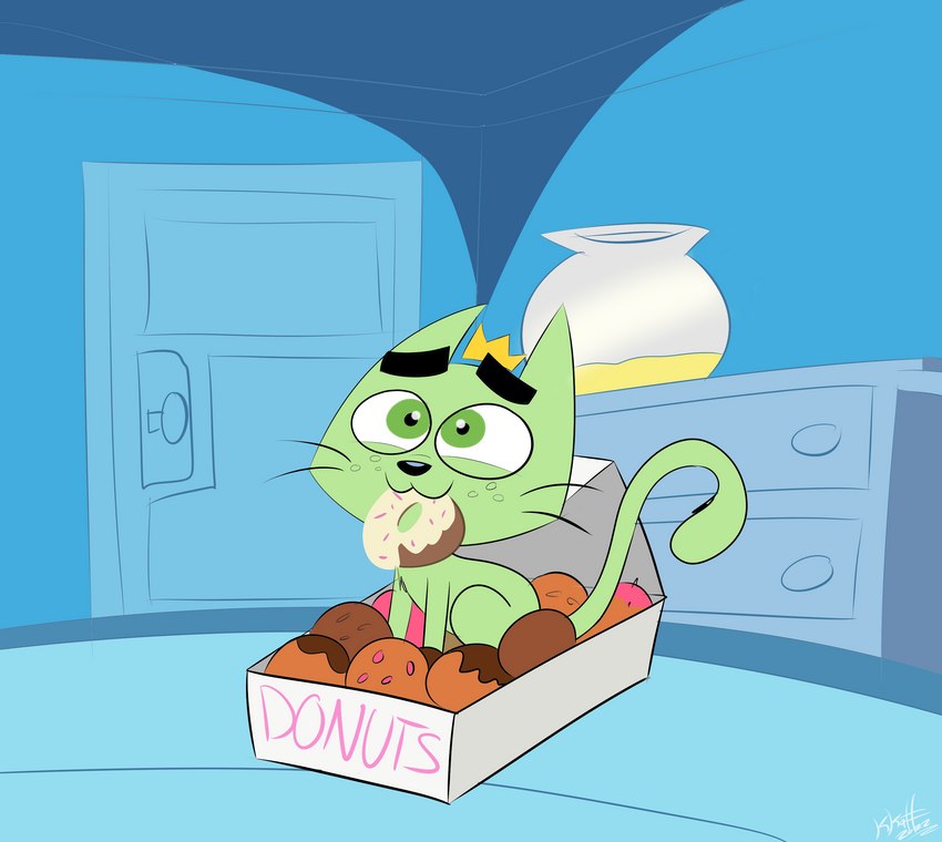 box container dessert doughnut feral food male pastry solo kippykat nickelodeon the_fairly_oddparents cosmo_(fop) domestic_cat felid feline felis mammal absurd_res hi_res