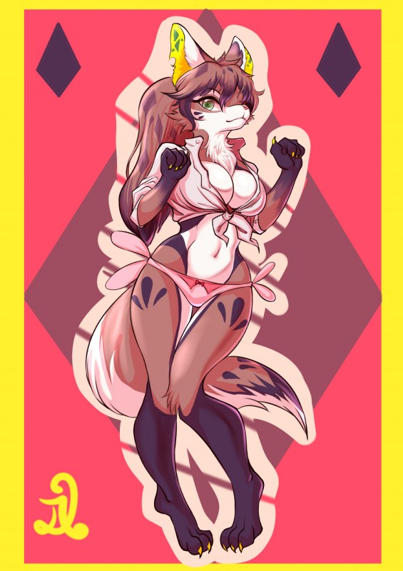 anthro bra clothed clothing female hair looking_at_viewer simple_background solo standing underwear wide_hips d.angelo canid canine fox mammal absurd_res hi_res