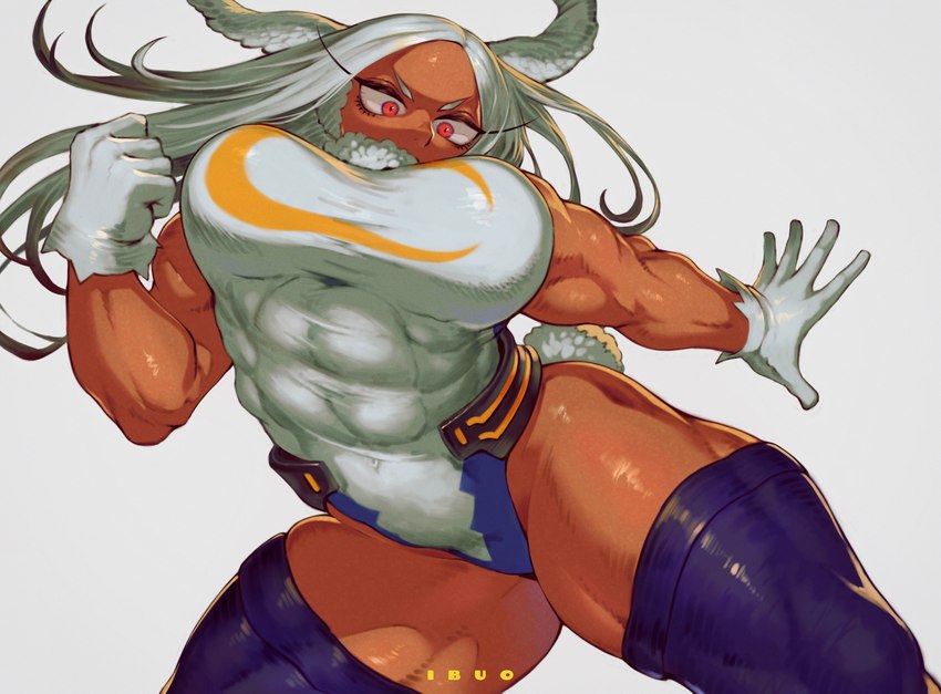 abs breasts clothed clothing female gloves hair handwear highleg highleg_leotard legwear leotard muscular muscular_female quads red_eyes solo tan_body tan_skin thigh_highs white_hair ibuo my_hero_academia rumi_usagiyama animal_humanoid humanoid lagomorph lagomorph_humanoid leporid_humanoid mammal mammal_humanoid quirked_human_(my_hero_academia) rabbit_humanoid 2022 absurd_res hi_res