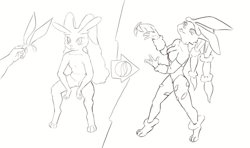 3_toes 5_fingers anthro before_and_after blep breasts digitigrade fake_ears fake_rabbit_ears featureless_breasts featureless_crotch feet female fingers floppy_ears humanoid_hands ironic_fake_ears medium_breasts mega_stone paws small_breasts toes tongue tongue_out nowu nintendo pokemon generation_4_pokemon generation_6_pokemon human humanoid lagomorph leporid lopunny mammal mega_evolution mega_lopunny pokemon_(species) 2024 black_and_white monochrome sketch