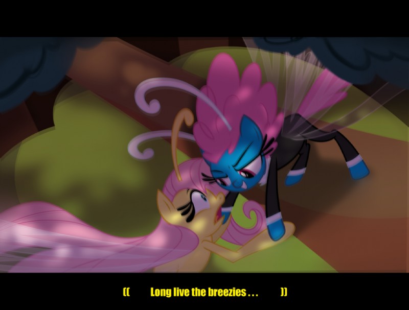 alternate_species antennae_(anatomy) black_bars blue_eyes branch dialogue duo female hair insect_wings male outside pink_hair plant purple_eyes shrub text tree wings wicklesmack friendship_is_magic hasbro my_little_pony fluttershy_(mlp) seabreeze_(mlp) arthropod breezie_(mlp) equid fairy insect mammal 2014 english_text letterbox