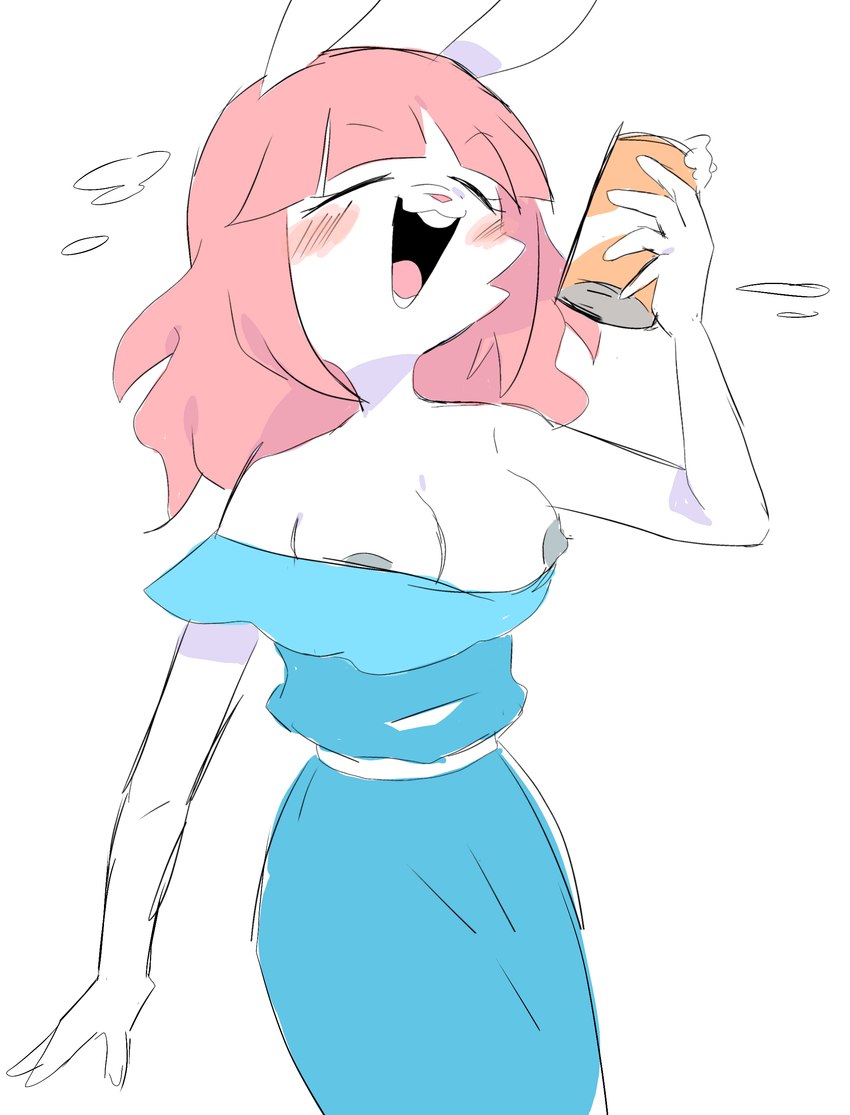 anthro blue_clothing blue_dress blush breasts clothing dress drunk exposed_breasts female hair pink_hair solo substance_intoxication foontanu odd_taxi rena_(odd_taxi) lagomorph leporid mammal rabbit absurd_res hi_res sketch