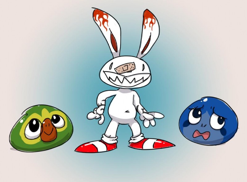 ambiguous_gender band-aid bandage clothing footwear grin group looking_up navel sharp_teeth shoes simple_background smile starter_trio teeth trio kythos nintendo pokemon sam_and_max max_(sam_and_max) generation_8_pokemon grookey lagomorph mammal pokemon_(species) primate reptile scalie scorbunny sobble 2019 digital_media_(artwork)