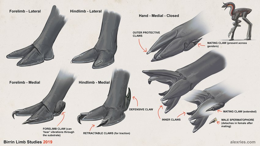 4_eyes 6_legs claws eyestalks feet feral male multi_eye solo spermatophore text unusual_anatomy alex_ries alien birrin english_text multiple_images url