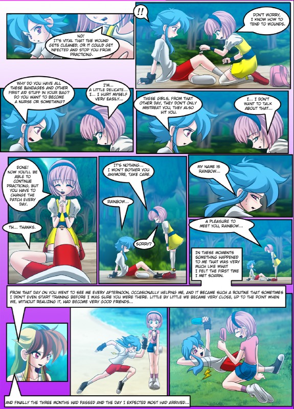 alternate_species beach blood blue_hair bodily_fluids dialogue female food forest hair human_only humanized not_furry outside pink_hair plant popsicle purple_eyes running seaside text tree mauroz friendship_is_magic hasbro my_little_pony fluttershy_(mlp) rainbow_dash_(mlp) human mammal comic english_text hi_res