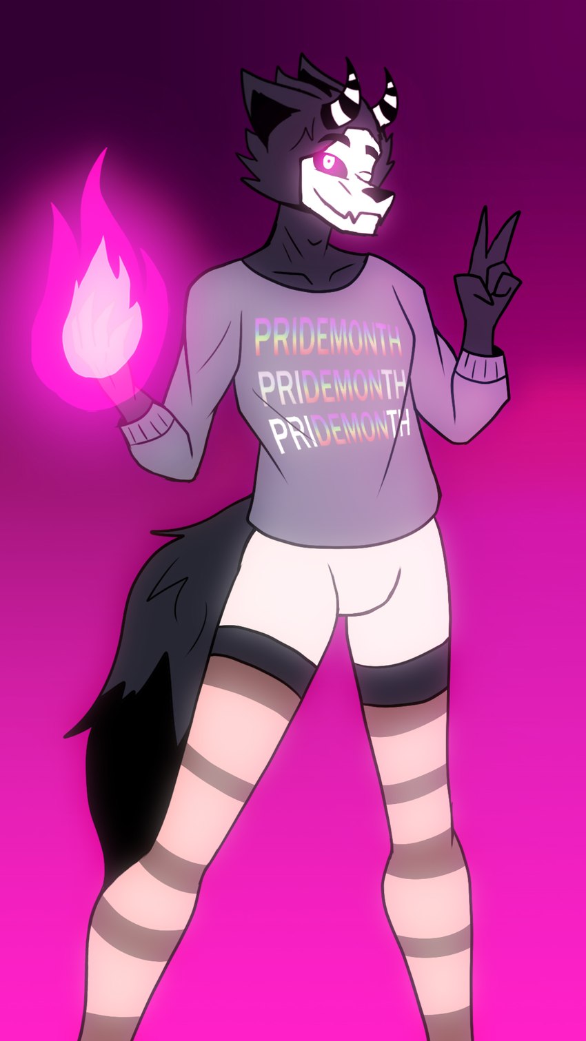 anthro black_body bone boxers_(clothing) clothed clothing elemental_manipulation fire fire_manipulation fluffy fluffy_tail glowing glowing_eyes horn legwear lgbt_pride long_sleeve_shirt long_socks male multicolored_clothing multicolored_long_sleeve_shirt multicolored_shirt multicolored_text multicolored_topwear pattern_clothing pattern_legwear powers pride_color_clothing pride_color_long_sleeve_shirt pride_color_shirt pride_color_text pride_color_topwear pride_colors rainbow_pride_colors shirt six-stripe_rainbow_pride_colors skull skull_head smile solo striped_clothing striped_horn striped_legwear stripes tail text topwear underwear kimero_kat lgbt_pride_month pri(demon)th demon 9:16 hi_res