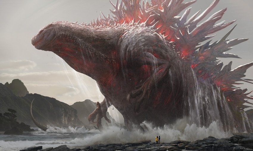 claws day detailed_background feral group outside partially_submerged sky teeth water arvalis godzilla_(series) toho godzilla shin_godzilla human mammal 2019 absurd_res digital_media_(artwork) hi_res