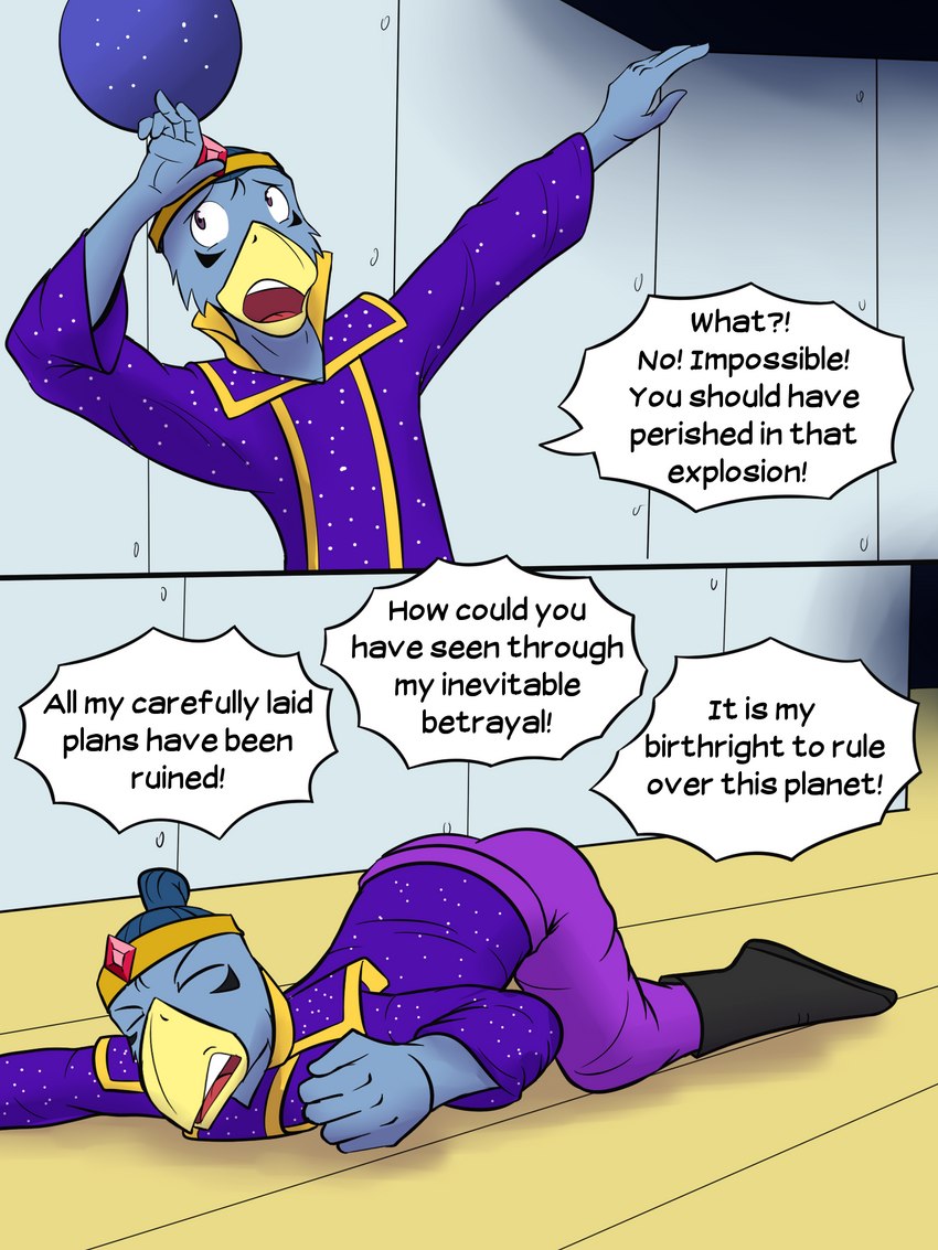 anthro dialogue male space text fuze texnatsu josh_oliver avian bird bluebird oscine passerine thrush_(bird) 3:4 comic english_text hi_res