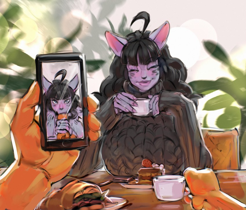 anthro beverage big_breasts black_hair black_nose blue_eyes breasts cafe cellphone clothed clothing coffee container cup date_pov duo electronics eyes_closed fellatio female female_focus fingers first_person_view food fur genitals grey_body grey_fur hair holding_cellphone holding_container holding_cup holding_object holding_penis holding_phone holding_smartphone male male/female markings oral oral_penetration penetration penile penis phone ruined_reputation sandwich_(food) sex short_story smartphone solo_focus stripes sweater tan_body tan_fur topwear didihell hollandworks ace_anderson eirwen_vaan felid feline lion mammal pantherine snow_leopard 2021 digital_media_(artwork) digital_painting_(artwork) hi_res painting_(artwork) story story_in_description