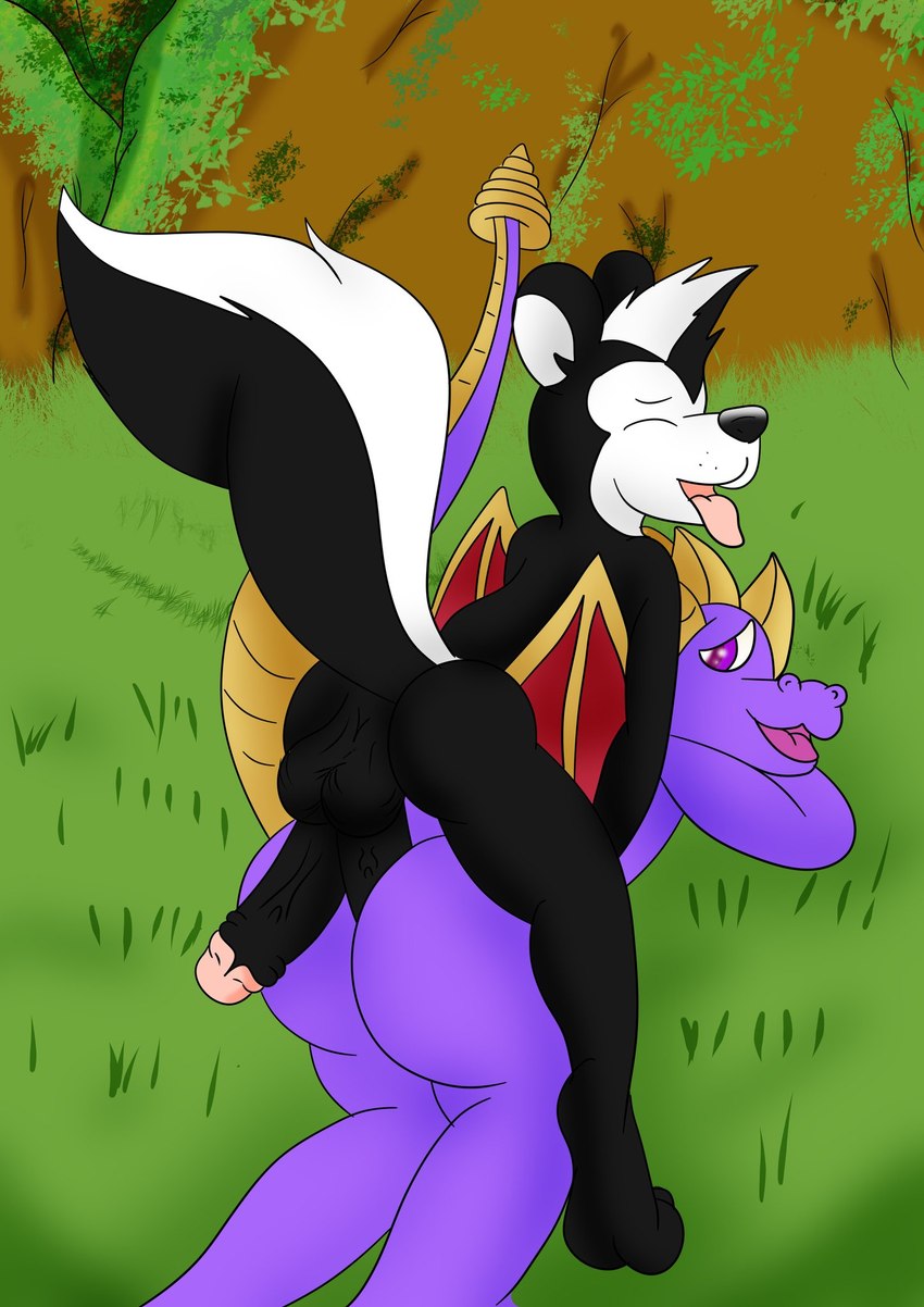 pepe le pew and spyro (spyro the dragon and etc) created by unknown artist