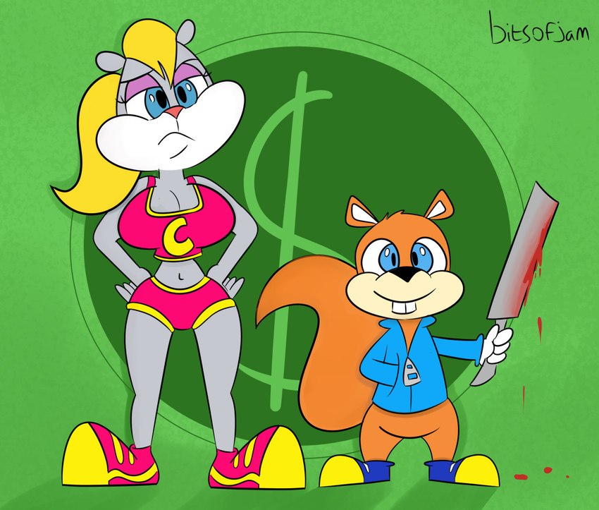 anthro blood bodily_fluids clothed clothing duo female knife male bitsofjam conker's_bad_fur_day rareware berri conker chipmunk ground_squirrel mammal rodent sciurid tree_squirrel