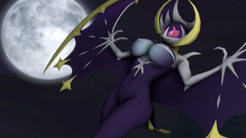 anthro big_breasts breasts featureless_breasts female flying moon nipples nude pokemorph pose purple_body purple_skin purple_tail red_sclera solo tail white_body white_eyes white_nipples white_skin winged_arms wings baek-myo nintendo pokemon generation_7_pokemon legendary_pokemon lunala pokemon_(species) 16:9 2019 3d_(artwork) digital_media_(artwork) hi_res source_filmmaker_(artwork) widescreen