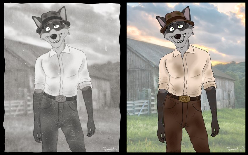 anthro appalachian bodily_fluids clothed clothing dirty farm farmer fur hat headgear headwear historical male outside photo_background solo southern sweat foxmusk azel_(foxmusk) mammal procyonid raccoon 16:10 hi_res photography_(artwork) portrait three-quarter_portrait widescreen