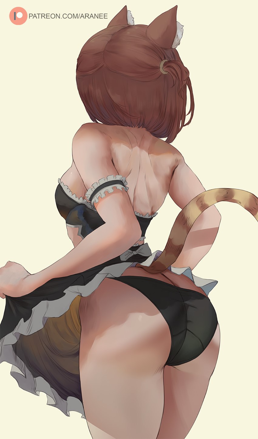 breasts brown_hair clothed clothing clothing_lift dress dress_lift female hair panties solo text underwear araneesama nekopara azuki_(sayori) animal_humanoid cat_humanoid felid felid_humanoid feline feline_humanoid humanoid mammal mammal_humanoid hi_res url