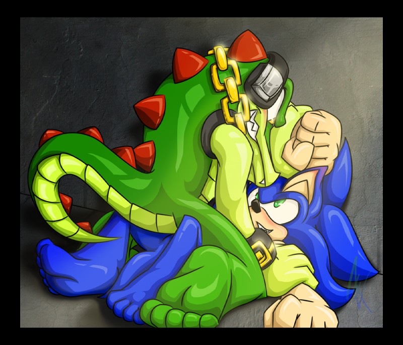 sonic the hedgehog and vector the crocodile (sonic the hedgehog (series) and etc) created by madammiakoda and madamsyren