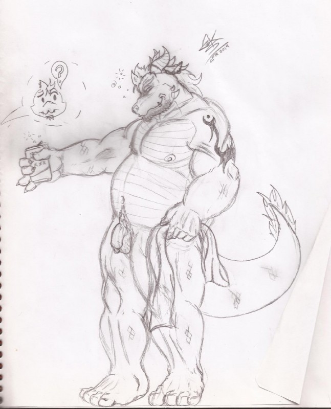 anthro belly flaccid genitals male manly musclegut muscular overweight penis simple_background slightly_chubby tail white_background vanshart mythology lok_the_dragon dragon mythological_creature mythological_scalie scalie hi_res sketch