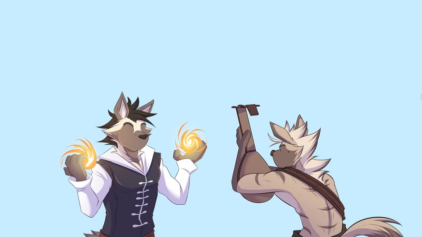 anthro bard clothed clothing fur hair magic magic_user male musical_instrument simple_background solo shirokoi temptations_ballad_(visual_novel) calder_(temptations_ballad) cole_(temptations_ballad) hyena mammal spotted_hyena striped_hyena 16:9 digital_media_(artwork) hi_res widescreen