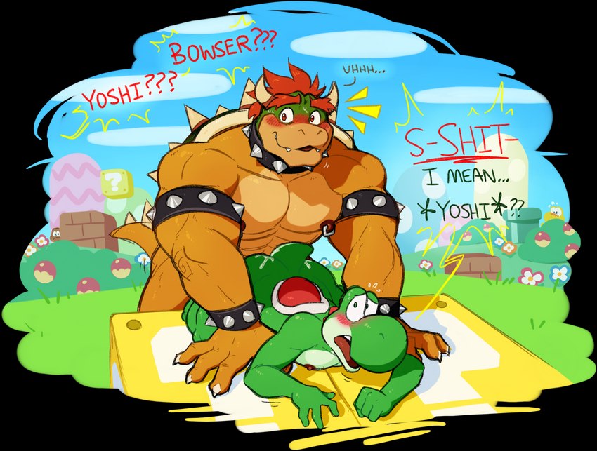 bowser and yoshi (mario bros and etc) drawn by poppin and popping (artist)