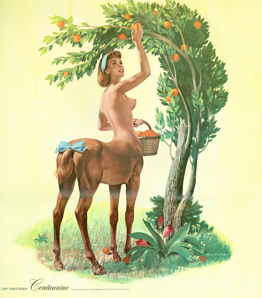 1960s_theme 5_fingers accessory basket bow_(feature) bow_accessory bow_ribbon breasts brown_body brown_fur brown_hair container detailed_background eyebrows female fingers flower food fruit fur furgonomics grass hair headband headgear hooves human_torso leaf monster_girl_(genre) nature nipples nude nude_female nude_taur orange_(fruit) outside plant quadruped ribbons scenery side_boob solo split_form tail tail_accessory tail_bow tail_ribbon tree wood ren_wicks european_mythology greek_mythology mythology centaur equid equid_taur humanoid_taur mammal mammal_taur taur 1964 20th_century absurd_res ancient_art artist_name hi_res painting_(artwork) traditional_media_(artwork)