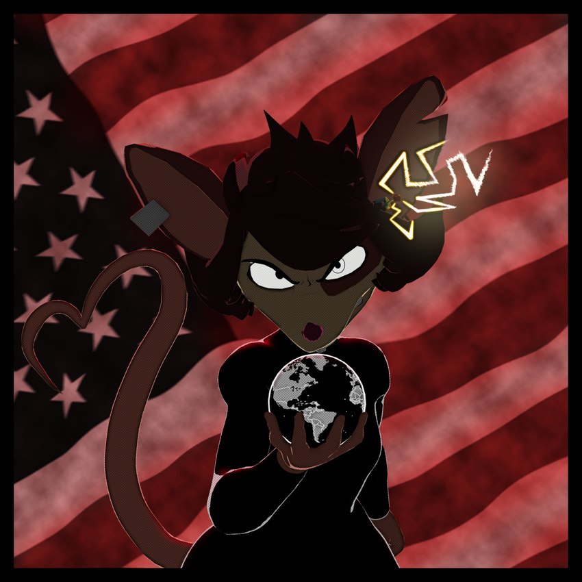 american_flag angry anthro biped black_bodysuit black_clothing black_skinsuit bodysuit brown_hair brown_markings buckteeth clothed clothing ear_piercing ear_tag electricity eye_markings eye_patch_(marking) facial_markings female front_view globe hair head_markings markings notched_ear patch_(marking) piercing short_hair skinsuit solo standing teeth tight_clothing united_states_of_america white_body warfaremachine animaniacs_(2020) hulu pinky_and_the_brain warfare_machine warner_brothers julia_brain warfare_julia mammal mouse murid murine rodent 1:1 2023 3d_(artwork) colored digital_media_(artwork) half-length_portrait hi_res portrait source_filmmaker_(artwork)