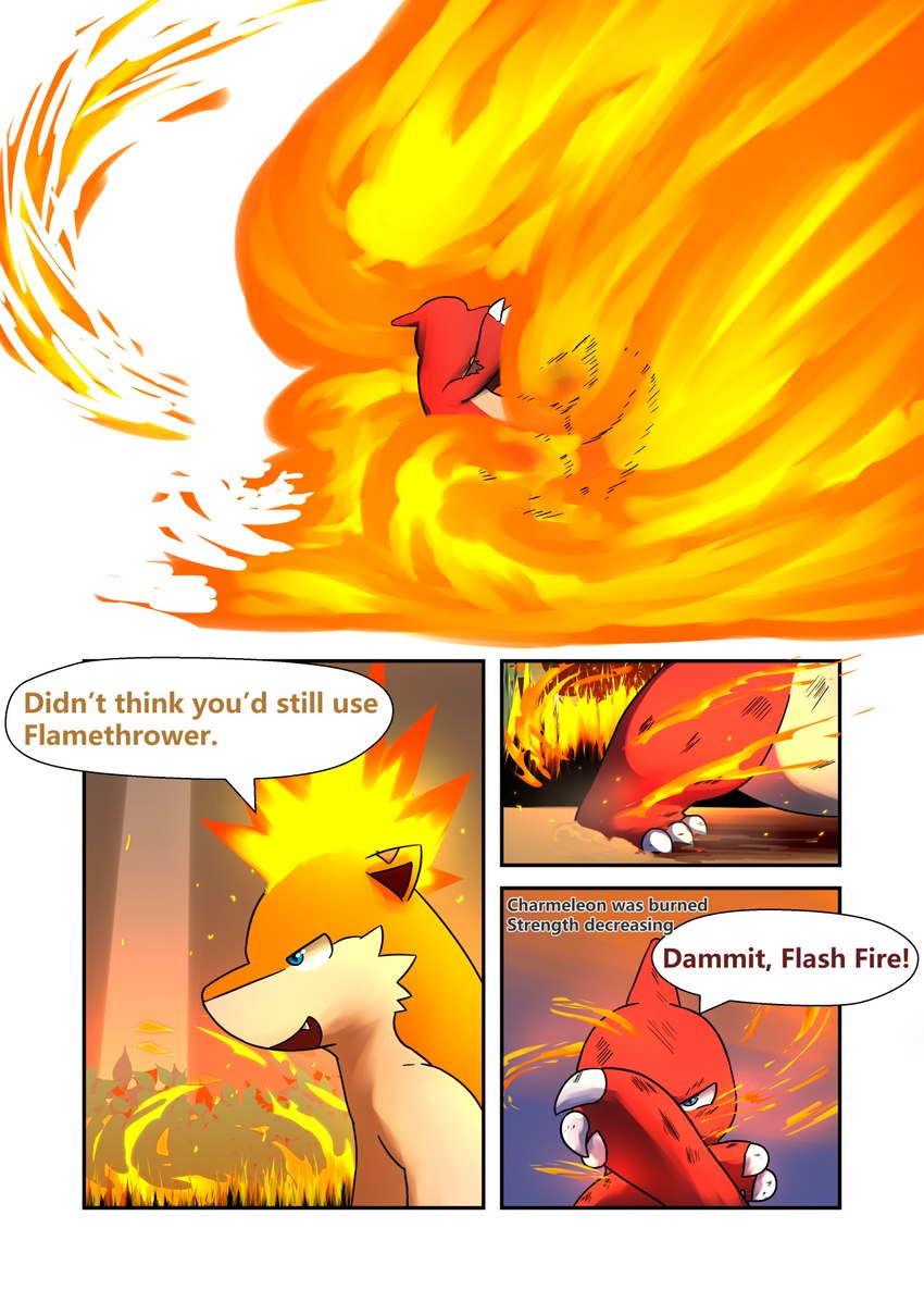 fire forest plant speech_bubble text tree darrow0 nintendo pokemon yuel charmeleon generation_1_pokemon generation_2_pokemon pokemon_(species) quilava comic english_text hi_res