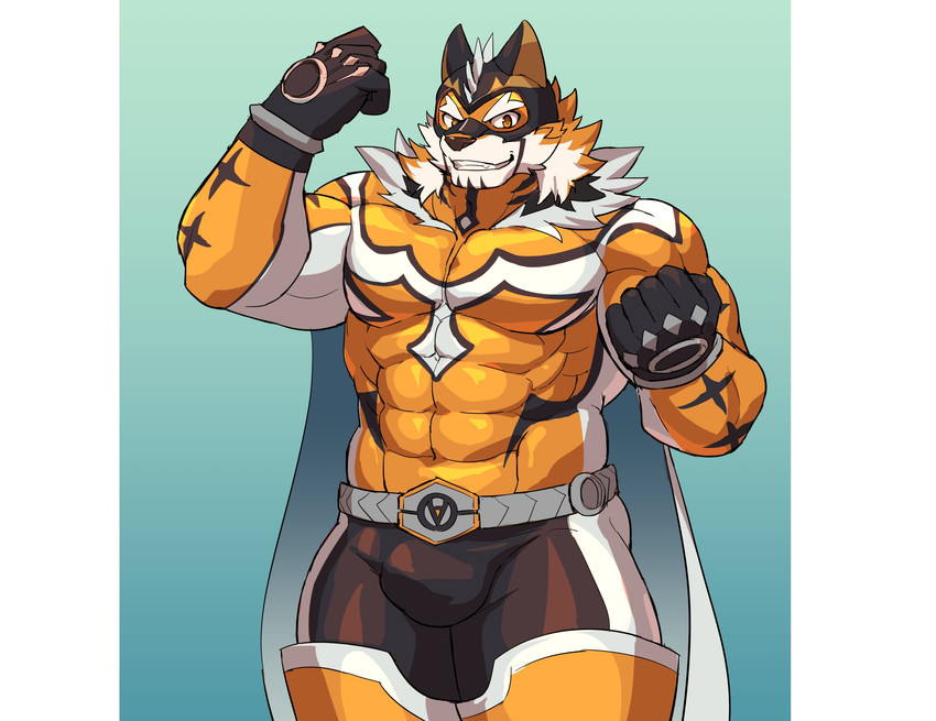 abs anthro biceps bodysuit clothing fur male mask muscular muscular_anthro muscular_male pecs simple_background skinsuit solo spandex superhero tight_clothing tsukigata_rossi lifewonders live_a_hero ryekie_(live_a_hero) felid mammal pantherine tiger 2020 hi_res