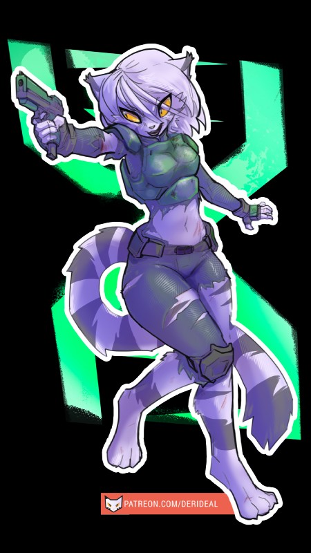 anthro armor belly biped clothed clothing female gun handgun holding_gun holding_object holding_ranged_weapon holding_weapon open_mouth ranged_weapon simple_background solo uniform weapon kiaun derideal ivory_(derideal) domestic_cat felid feline felis mammal 2019 alpha_channel digital_drawing_(artwork) digital_media_(artwork) hi_res