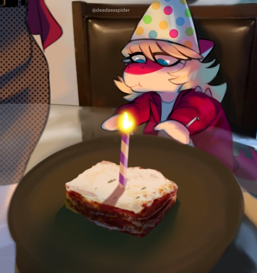 anthro baby birthday birthday_candle blonde_hair blue_eyes bone_frill candle clothing detailed_background duo female food frill_(anatomy) hair hat headgear headwear jacket lasagna long_hair long_tail magenta_body magenta_scales multicolored_body multicolored_scales party_hat pasta scales sitting snout spiked_tail spikes spikes_(anatomy) tail topwear two_tone_body two_tone_scales white_body white_scales young deadassspider cavemanon_studios i_wani_hug_that_gator snoot_game cassandra_(snoot_game) mia_moretti dinosaur hadrosaurid ornithischian ornithopod parasaurolophus prehistoric_species reptile scalie 2024 artist_name digital_drawing_(artwork) digital_media_(artwork) hi_res watermark daughter_(lore) mother_(lore) mother_and_child_(lore) mother_and_daughter_(lore) parent_(lore) parent_and_child_(lore) parent_and_daughter_(lore)