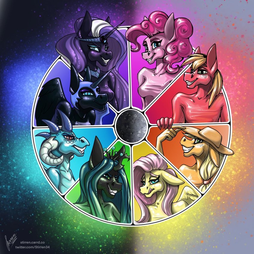 anthro color_wheel cosplay disguise female group horn latex looking_at_viewer male ponysuit wings stirren color_wheel_challenge friendship_is_magic hasbro idw_publishing my_little_pony my_little_pony_(idw) mythology applejack_(mlp) big_macintosh_(mlp) fluttershy_(mlp) nightmare_moon_(mlp) nightmare_rarity_(idw) pinkie_pie_(mlp) princess_ember_(mlp) queen_chrysalis_(mlp) arthropod changeling dragon equid equine horse mammal mythological_creature mythological_equine mythological_scalie pegasus pony scalie unicorn winged_unicorn 1:1 portrait